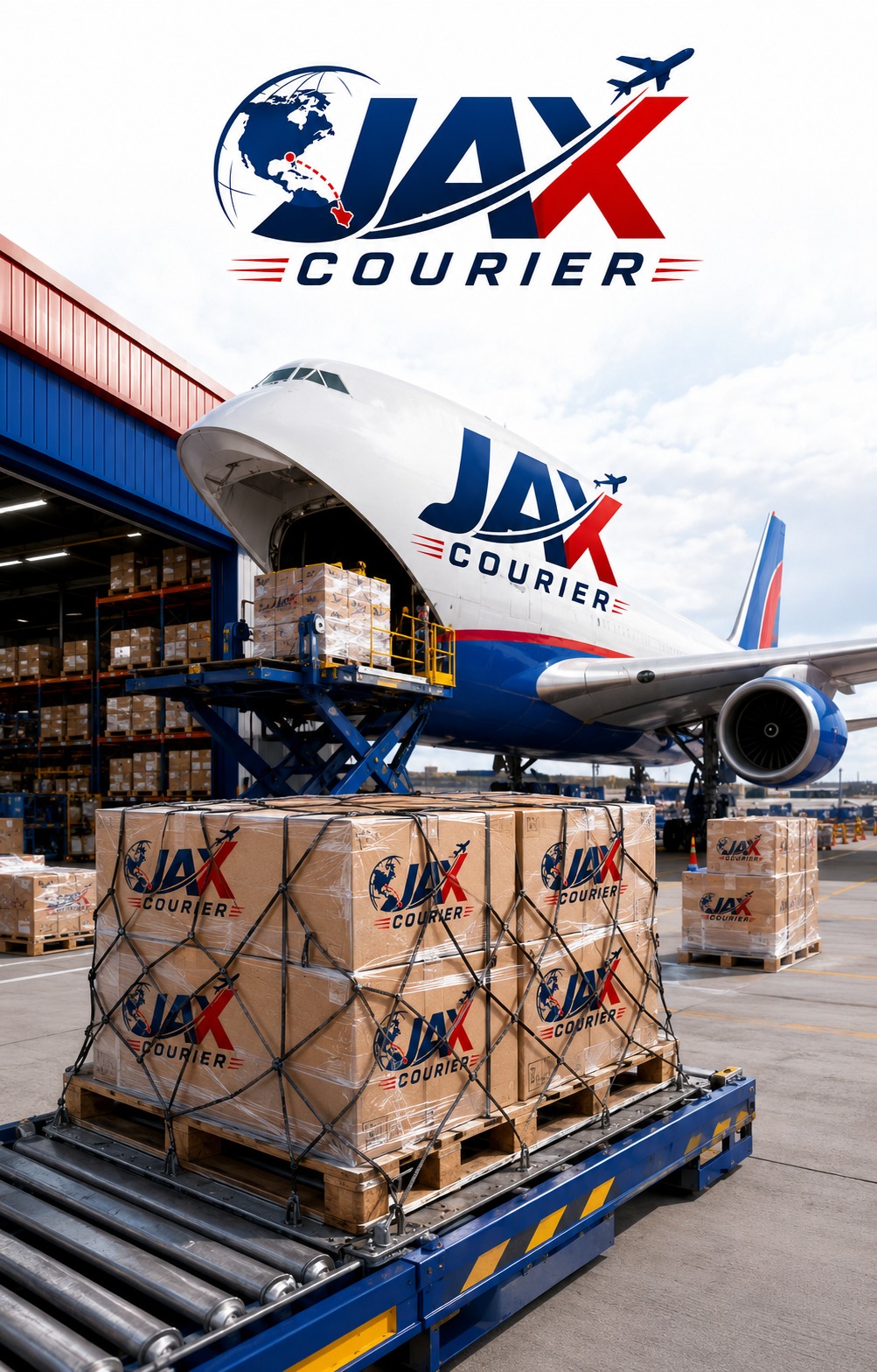 Imagen conceptual JAX de carga aérea y paquetes